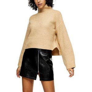 Topshop Women's Funnel Neck Crop Sweater Color Camel Size 0 2 XS